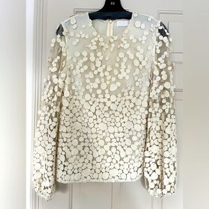 CO Delicately embroidered balloon sleeve mesh blouse, cream/ivory/white Small